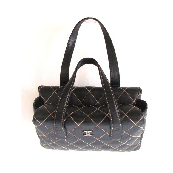 Chanel Wild Stitch Brown Leather Squared Diamond Stitching Top Handle Bag - Picture 1 of 12
